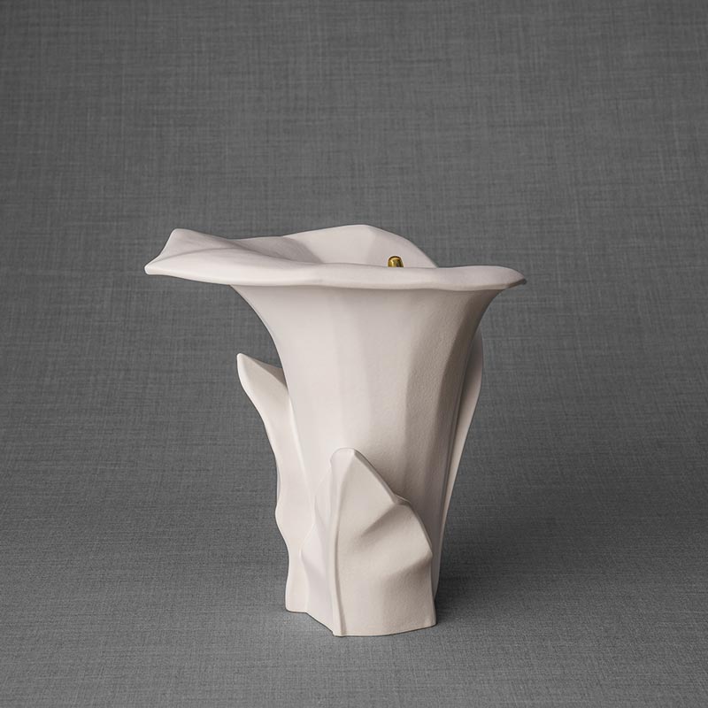 Calla Lilly Medium Cremation Urn for Ashes Matte White Rear View