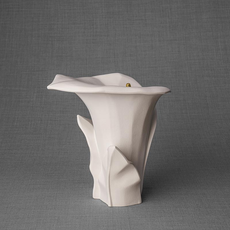 Calla Lilly Medium Cremation Urn for Ashes Matte White Rear View