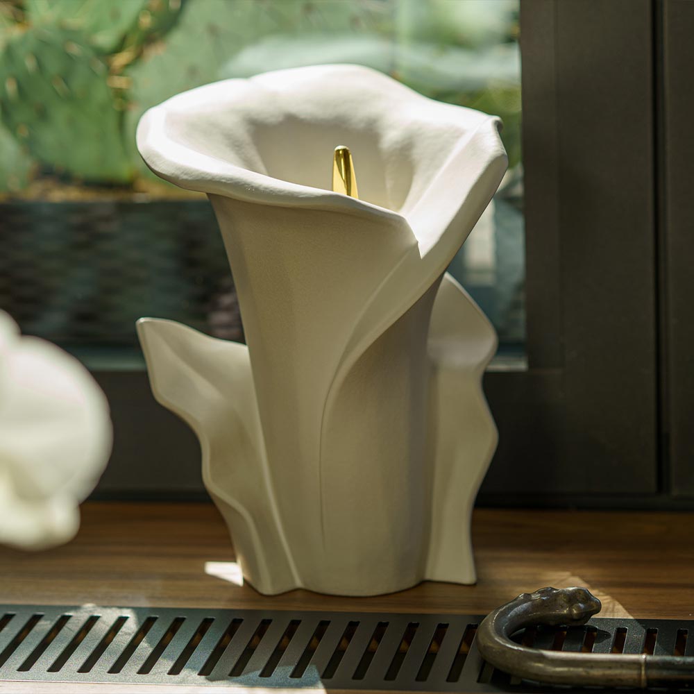 Calla Lilly Medium Cremation Urn for Ashes Matte White on Window Sill