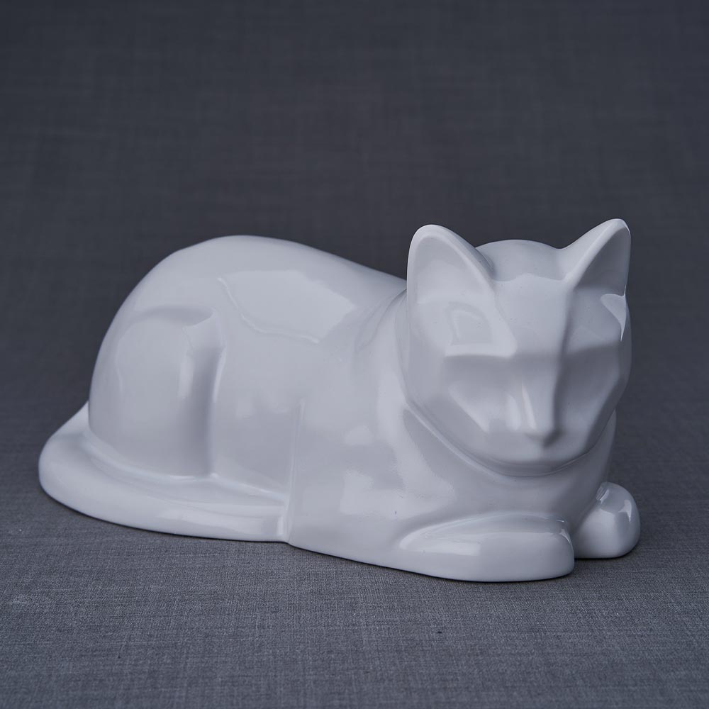 Cat Cremation Urn For Pets Ashes In White Front View