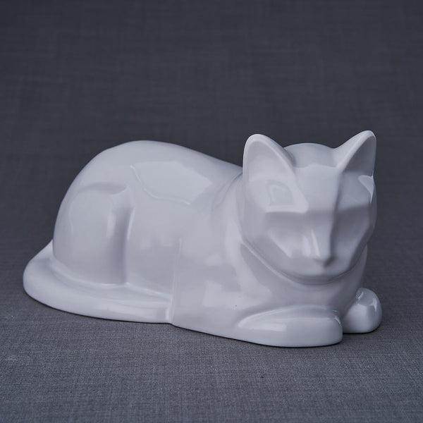 Cat Cremation Urn for Pets Ashes in White Front View