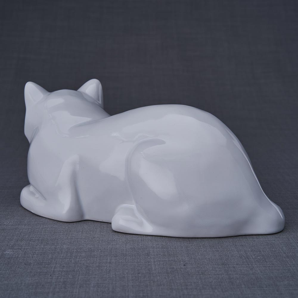 Cat Cremation Urn For Pets Ashes In White Rear View