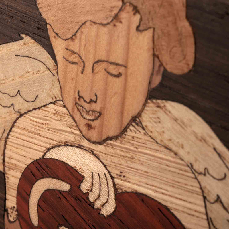 Cherub Cremation Urn for Ashes in Oak Zoom In To Cherub