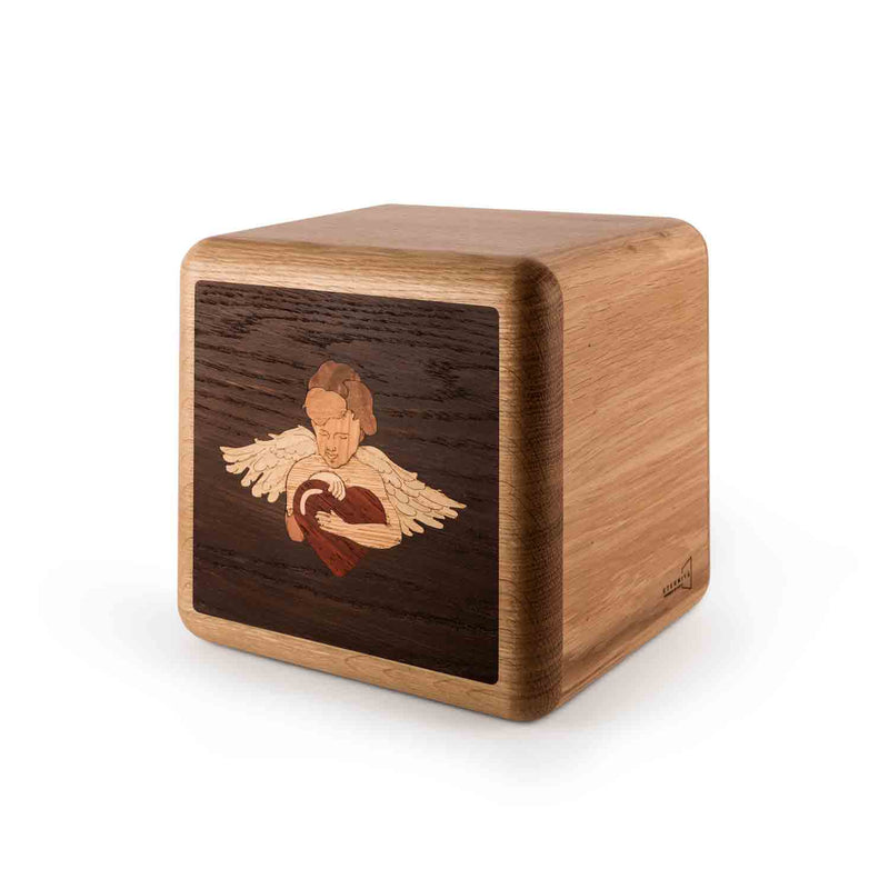 Cherub Cremation Urn for Ashes in Oak