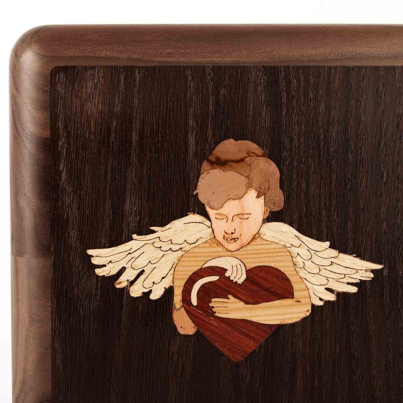 Cherub Cremation Urn for Ashes in Walnut Cherub Front