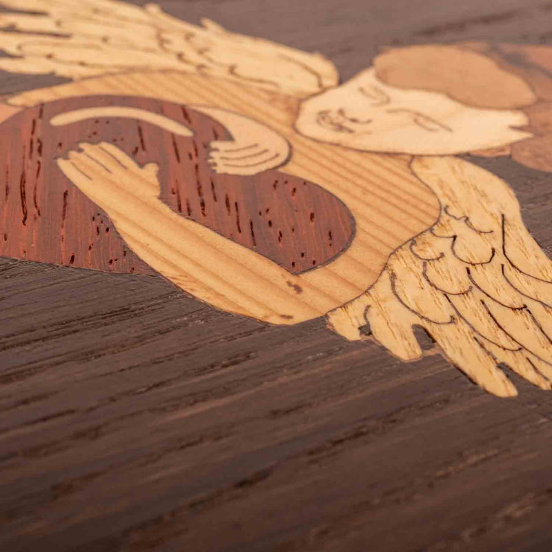Cherub Cremation Urn for Ashes in Walnut Cherub Zoomed In