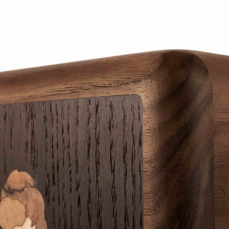 Cherub Cremation Urn for Ashes in Walnut Top Right Corner