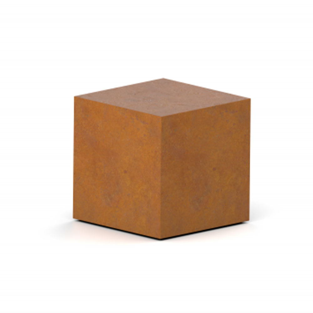 Cube Ashes Miniature Keepsake Urn in Corten Steel Front View