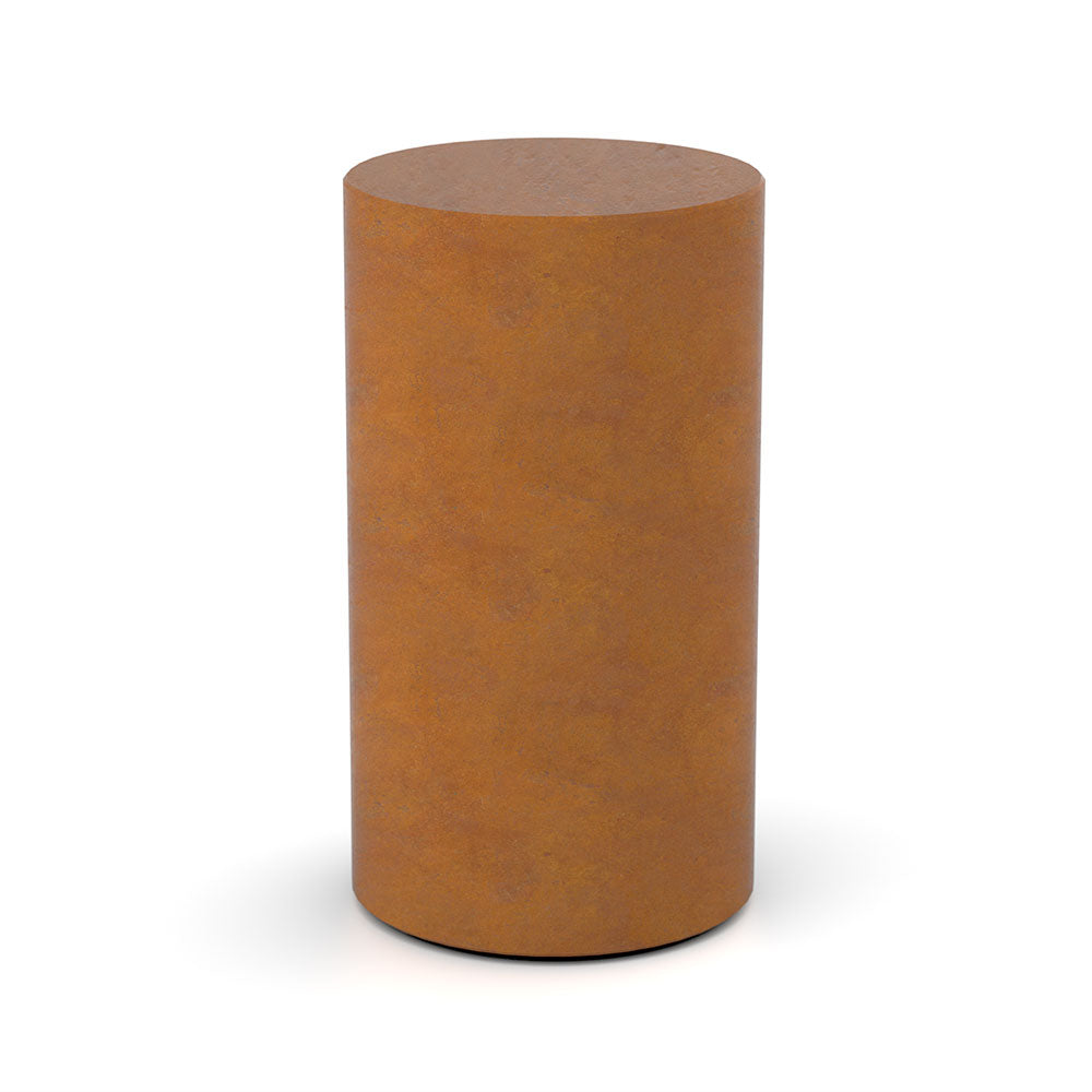 Cylinder Cremation Urn for Ashes Adult in Corten Steel Front View