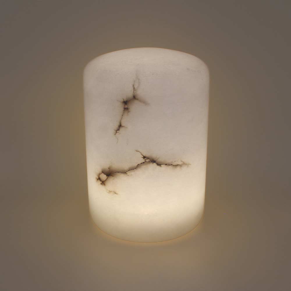 Cylinder Stone Cremation Urn for Ashes Under Light
