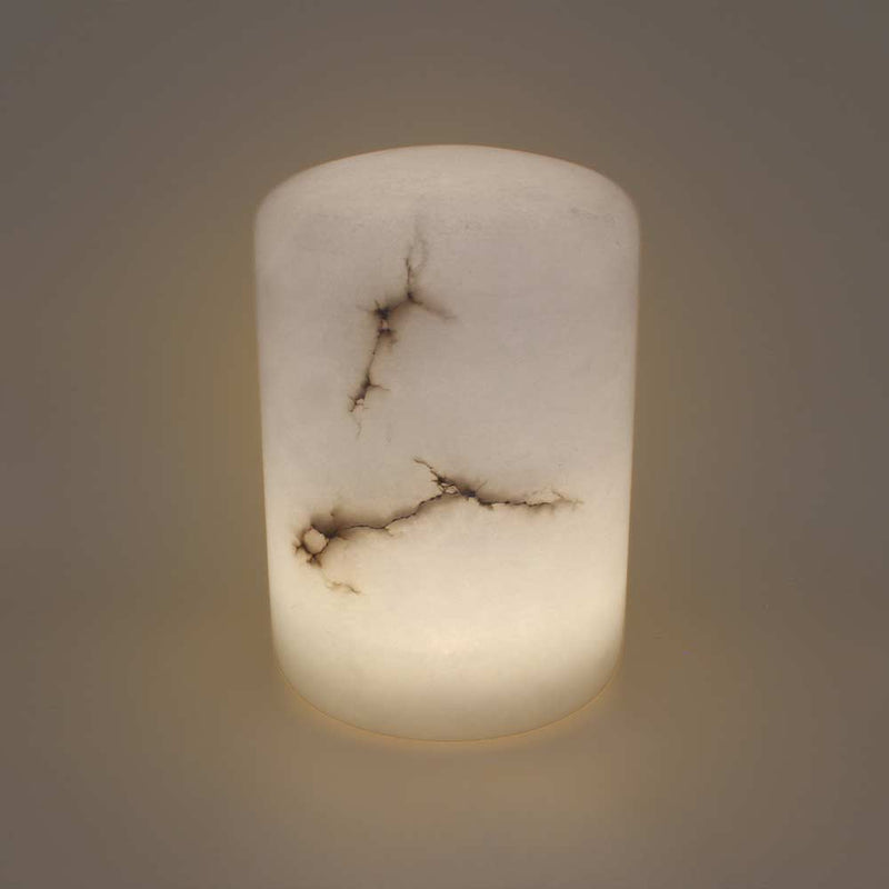 Cylinder Stone Cremation Urn for Ashes Under Light