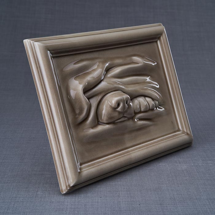 Dog Cremation Urn for Pets Ashes in Beige Grey Right View