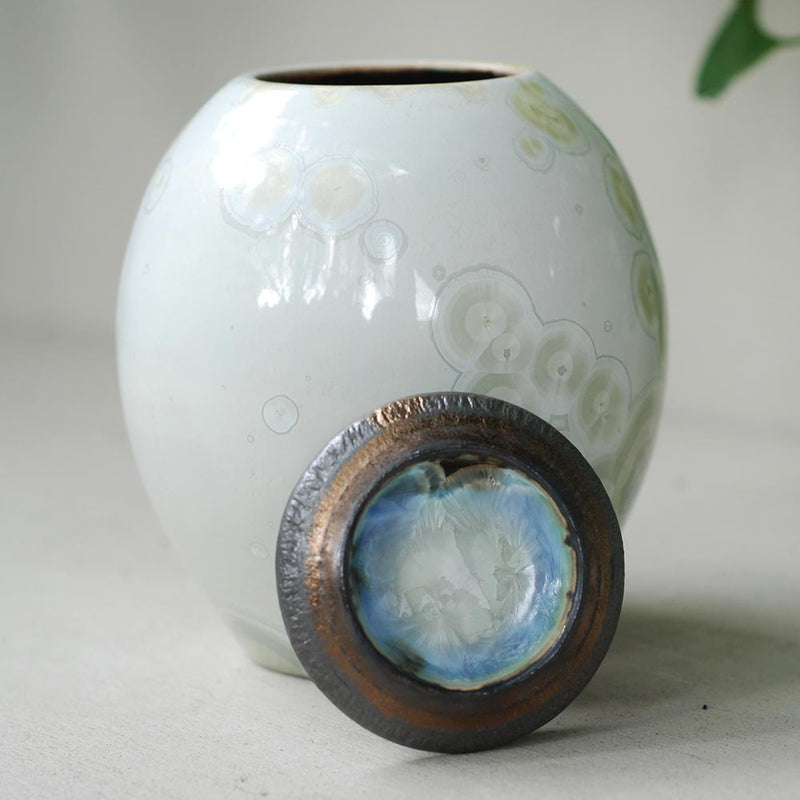 Dolomite Cremation Urn for Pets Ashes Lid Off Rear View