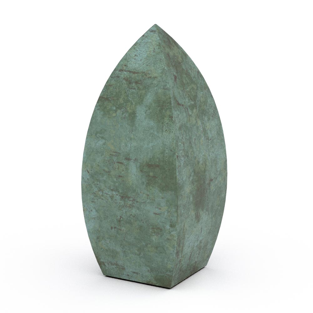 Drop Cremation Urn for Ashes Child in Green Bronze Rotated View