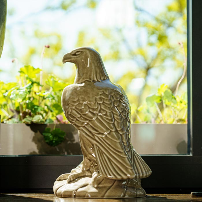 Eagle Cremation Urn for Ashes Dark Beige Looking Outside