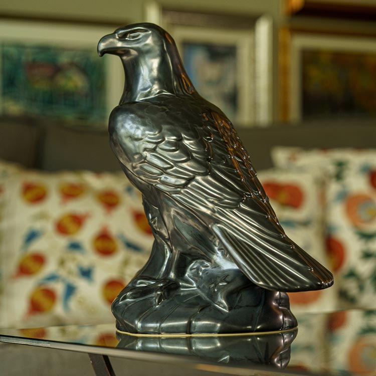 Eagle Cremation Urn for Ashes Matte Black Side View on Table