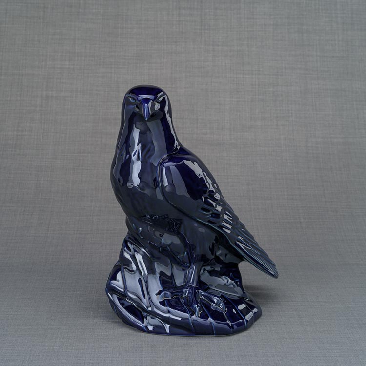 Eagle Cremation Urn for Ashes Metallic Blue Angled View