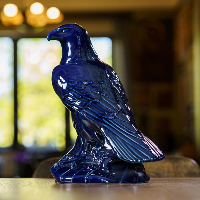 Eagle Cremation Urn for Ashes Metallic Blue on Table Rear View