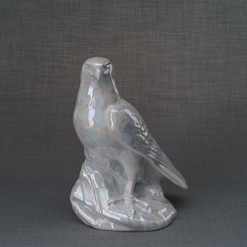 Eagle Cremation Urn for Ashes Pearlescent White Angled View