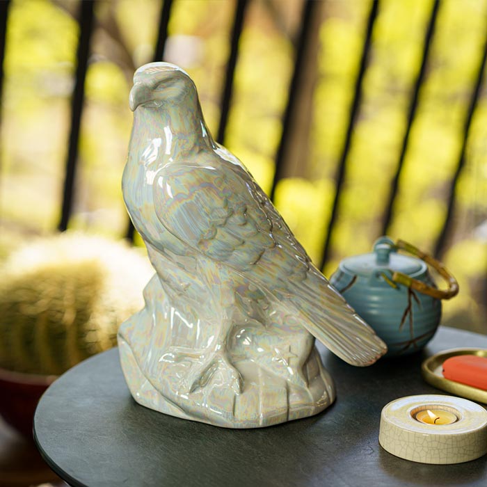 Eagle Cremation Urn for Ashes Pearlescent White Outside