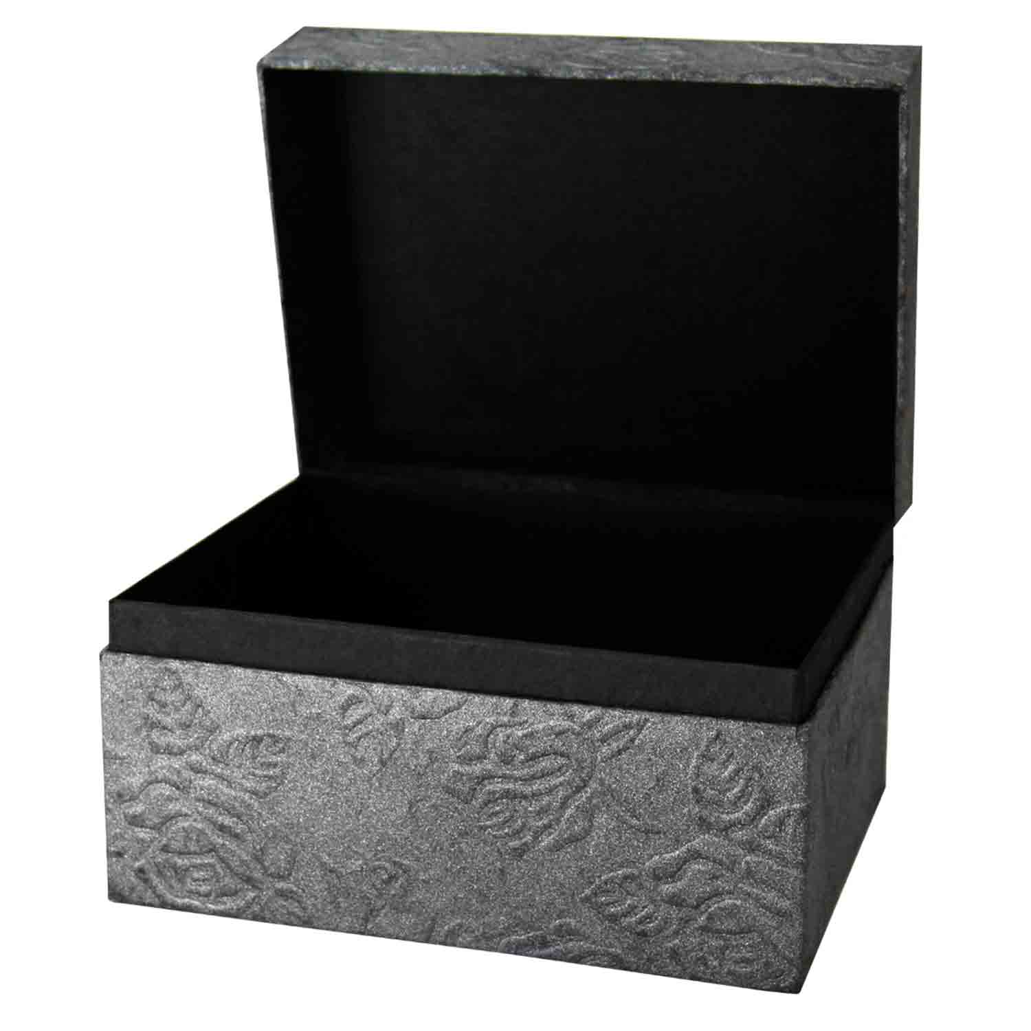 EarthUrn Chest Biodegradable Urn for Ashes in Embossed Black Small Open