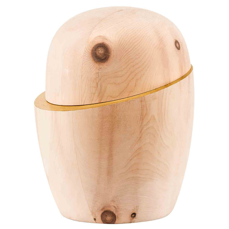Eclipse Cremation Urn for Ashes in Swiss Pine Wood with Gold