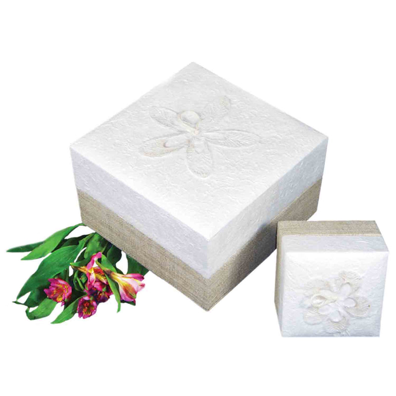 Embrace Biodegradable Urn for Ashes in White Hemp Large with Small