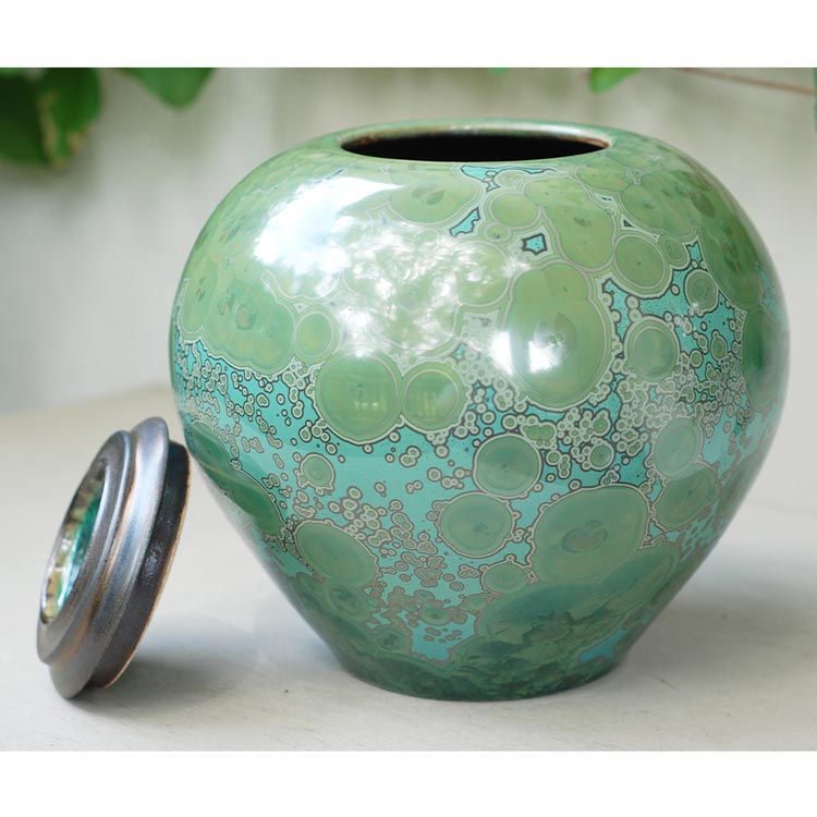 Emerald Cremation Urn for Ashes Lid Off Front View