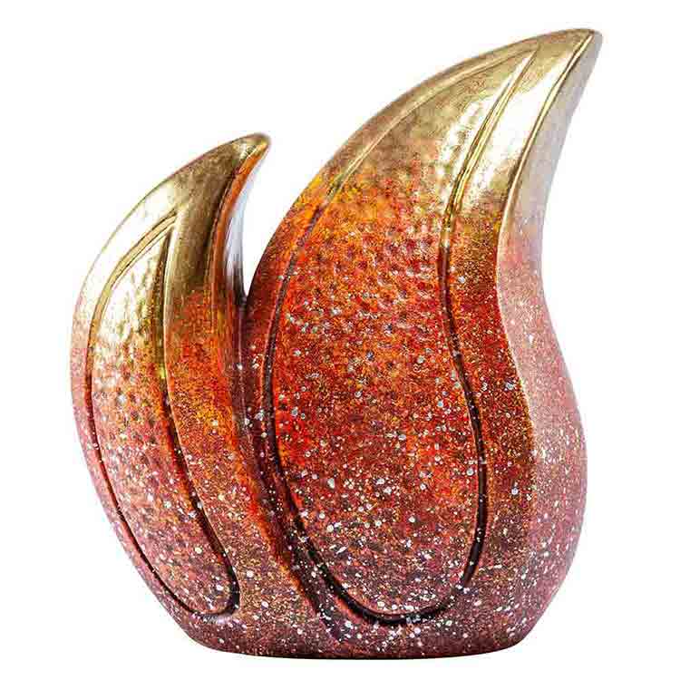 Flame Cremation Urn for Ashes with Real Gold Leaf