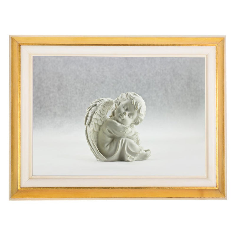 Frame Cremation Urn for Ashes Painted Gold Baby Angel Cuddled