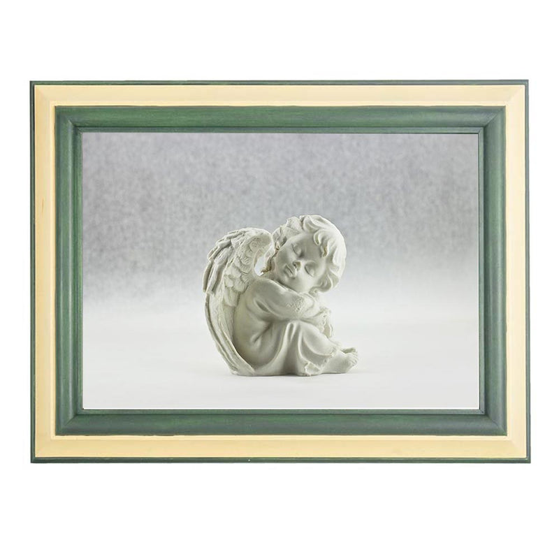 Frame Cremation Urn for Ashes Painted Green Baby Angel Cuddled