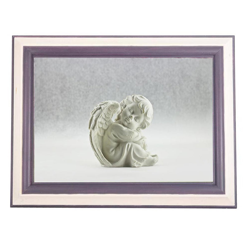 Frame Cremation Urn for Ashes Painted Purple Baby Angel Cuddled
