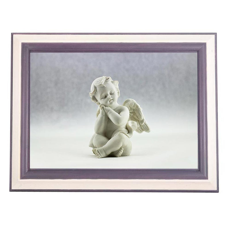 Frame Cremation Urn for Ashes Painted Purple Baby Angel Sitting