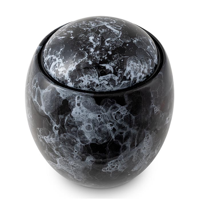 Freckled Modern Cremation Urn for Ashes Black Top View