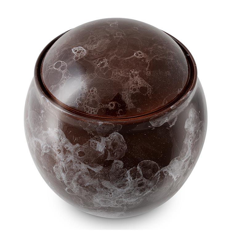 Freckled Modern Cremation Urn for Ashes Brown Top View