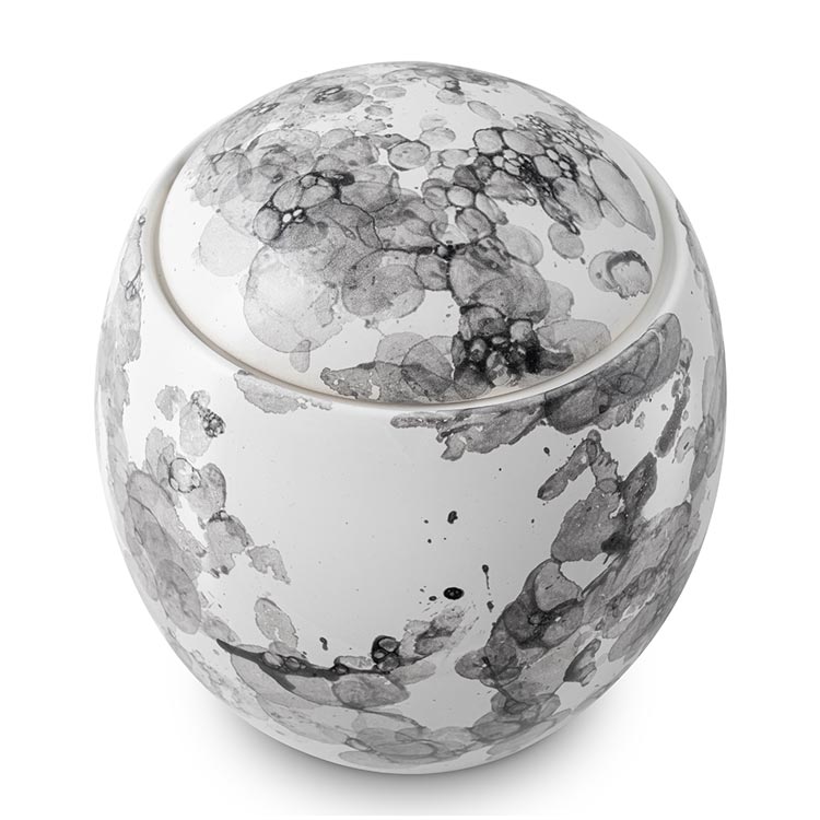 Freckled Modern Cremation Urn for Ashes White Top View