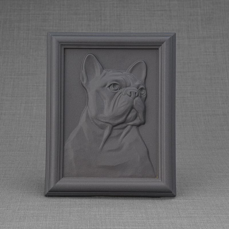 Frenchie Portrait Pet Urn For Dogs Ashes Charcoal Grey Front View