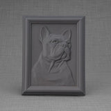 Frenchie Portrait Pet Urn for Dogs Ashes Charcoal Grey Front View
