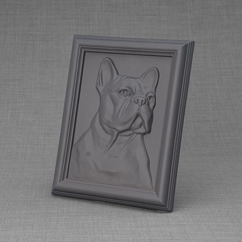 Frenchie Portrait Pet Urn For Dogs Ashes Charcoal Grey Left View