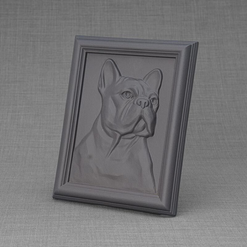 Frenchie Portrait Pet Urn for Dogs Ashes Charcoal Grey Left View