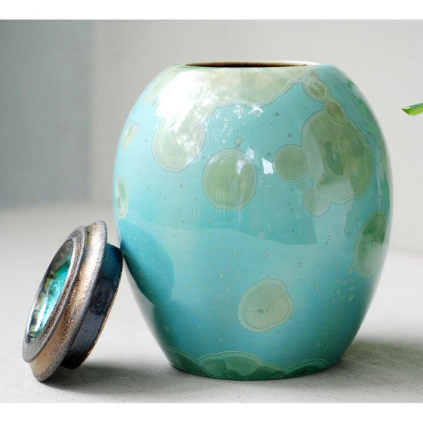 Fuchsite Cremation Urn for Pets Ashes Lid Off Front View