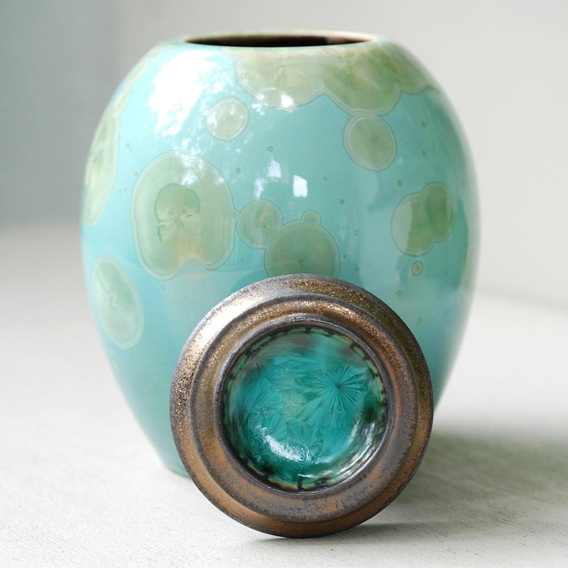 Fuchsite Cremation Urn for Pets Ashes Lid Off Rear View