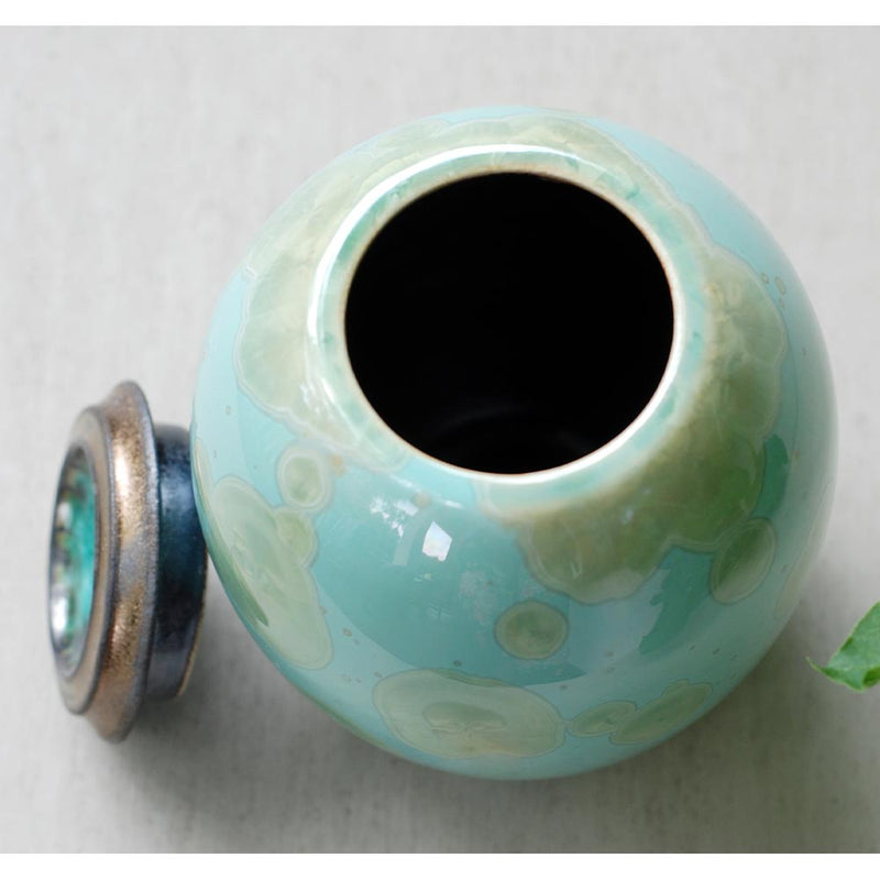 Fuchsite Cremation Urn for Pets Ashes Lid Off Top View
