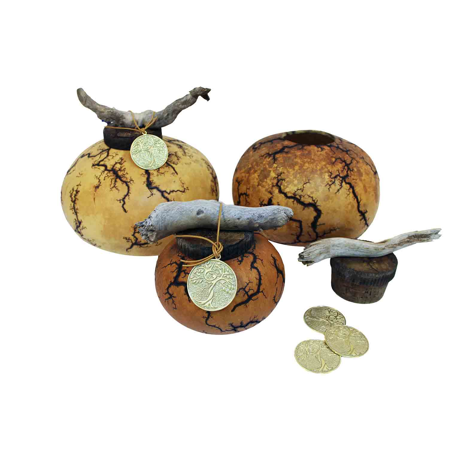 Gourd Biodegradable Urn for Ashes with Bronze Memorial Medallion Large and Small