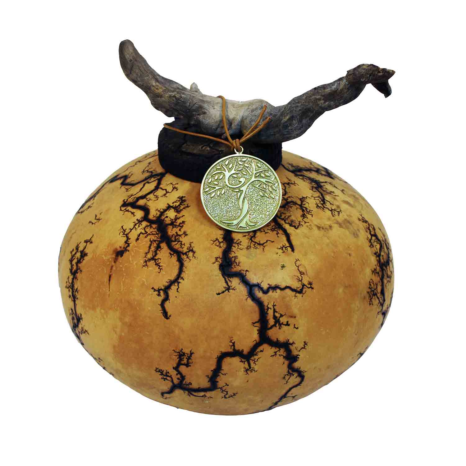 Gourd Biodegradable Urn for Ashes with Bronze Memorial Medallion Large