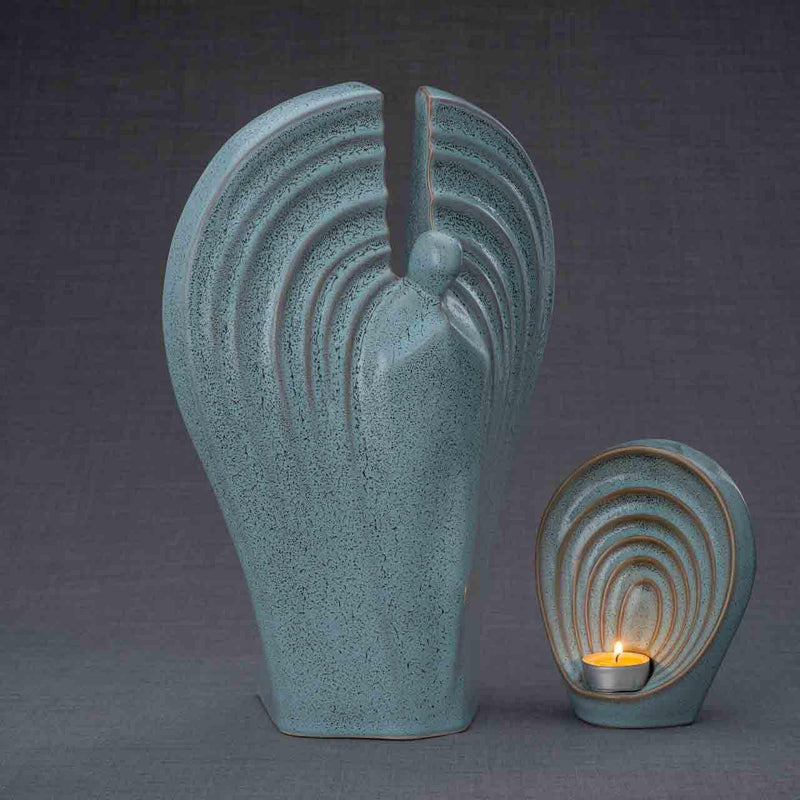 Guardian Angel Cremation Urn and Ashes Keepsake Urn in Oily green