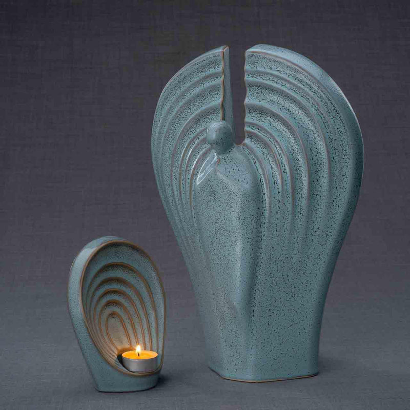 Guardian Angel Cremation Urn and Ashes Keepsake Urn in Oily green