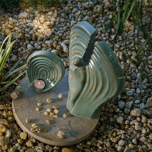 Guardian Cremation Urn and Ashes Keepsake Urn Matching Set Oily Green Outside Top View