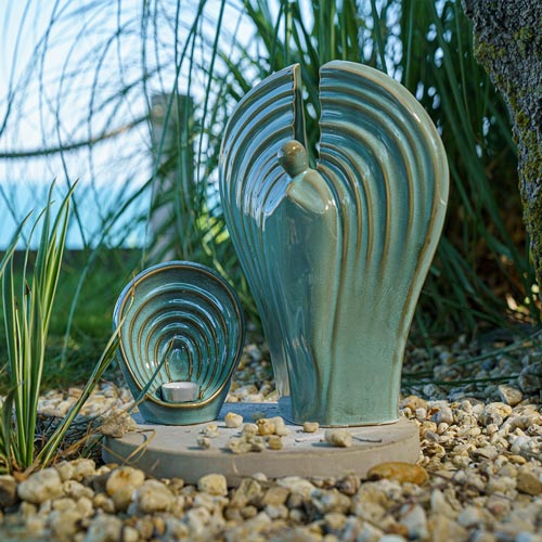 Guardian Cremation Urn and Ashes Keepsake Urn Matching Set Oily Green Outside