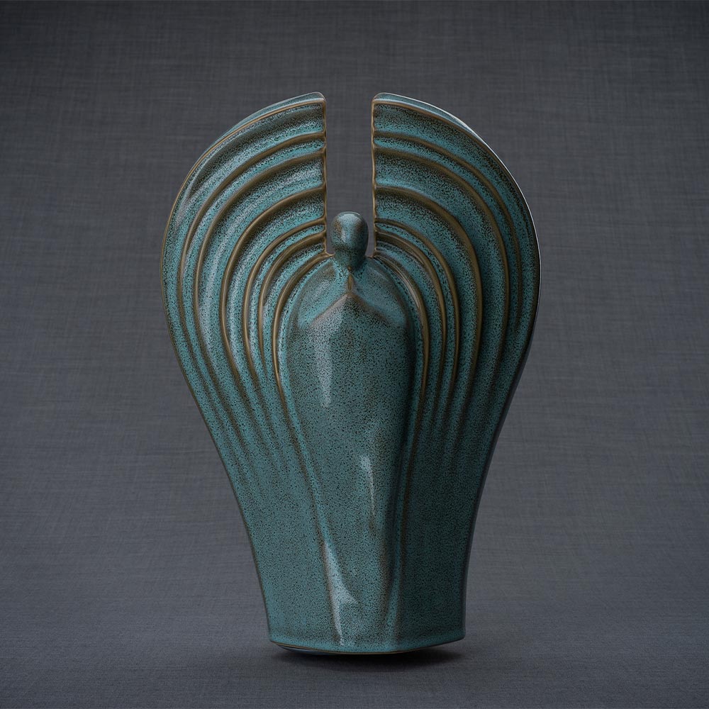 Guardian Cremation Urn for Ashes in Oily Green Grey Background